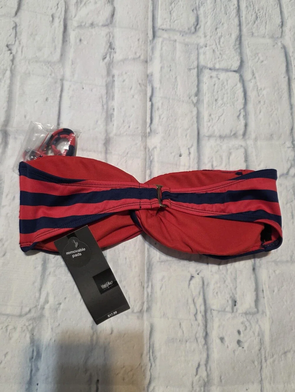 Mossimo Supply Co. Red and Navy Striped Bandeau Bikini Top